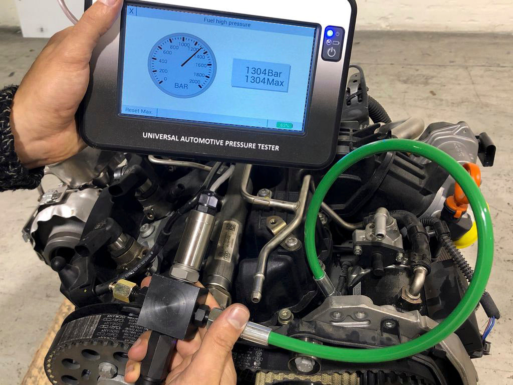 The Hubitools HU35026  DIESEL HIGH PRESSURE KIT for the HU35025 Universal Digital Pressure Tester in use ANSED Diagnostic Solutions